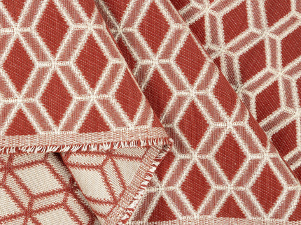 Rust red colour geometric pattern velvet flock Easy Clean sofa, chair and curtain fabrics (Dual side)