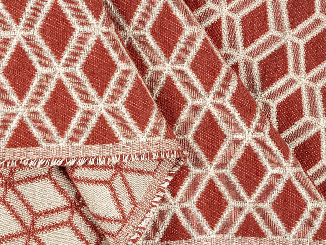 Rust red colour geometric pattern velvet flock Easy Clean sofa, chair and curtain fabrics (Dual side)