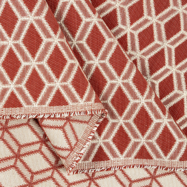 Rust red colour geometric pattern velvet flock Easy Clean sofa, chair and curtain fabrics (Dual side)