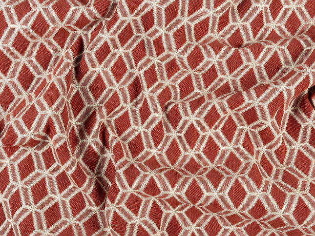 Rust red colour geometric pattern velvet flock Easy Clean sofa, chair and curtain fabrics (Dual side)
