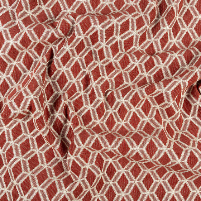 Rust red colour geometric pattern velvet flock Easy Clean sofa, chair and curtain fabrics (Dual side)