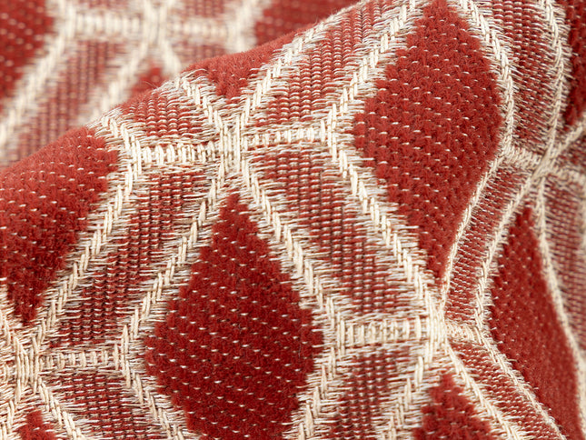 Rust red colour geometric pattern velvet flock Easy Clean sofa, chair and curtain fabrics (Dual side)