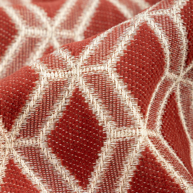 Rust red colour geometric pattern velvet flock Easy Clean sofa, chair and curtain fabrics (Dual side)