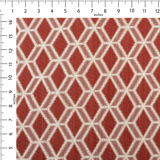 Rust red colour geometric pattern velvet flock Easy Clean sofa, chair and curtain fabrics (Dual side)
