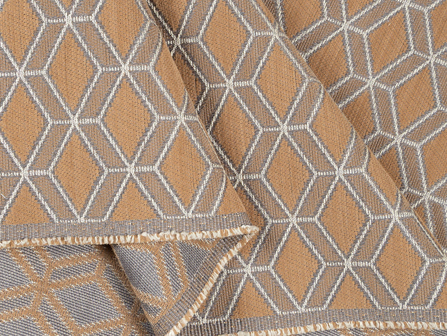 Brown colour geometric pattern velvet flock Easy Clean sofa, chair and curtain fabrics (Dual side)