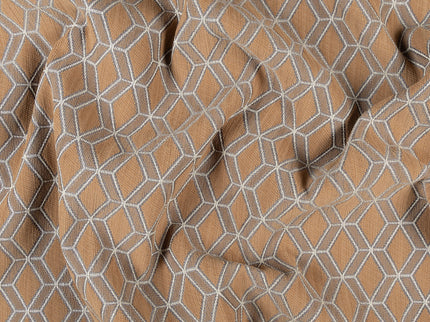 Brown colour geometric pattern velvet flock readymade curtain