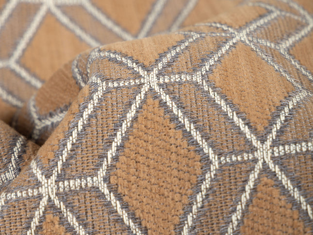 Brown colour geometric pattern velvet flock Easy Clean sofa, chair and curtain fabrics (Dual side)