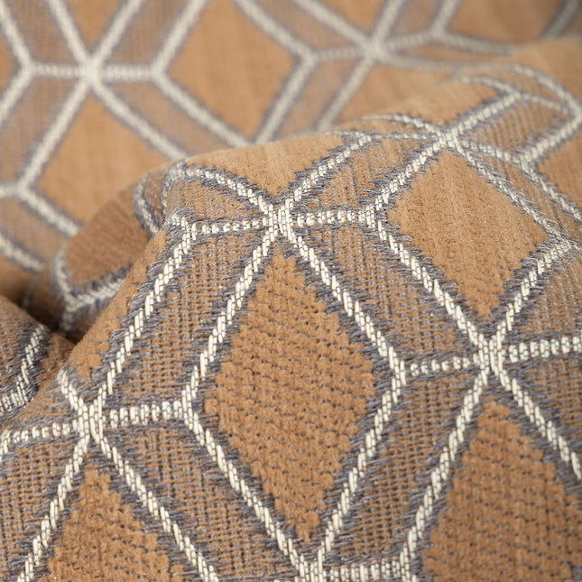 Brown colour geometric pattern velvet flock Easy Clean sofa, chair and curtain fabrics (Dual side)
