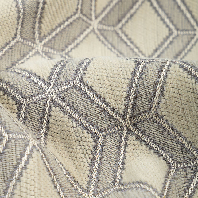 Sage greenish grey colour geometric pattern velvet flock Easy Clean sofa, chair and curtain fabrics (Dual side)