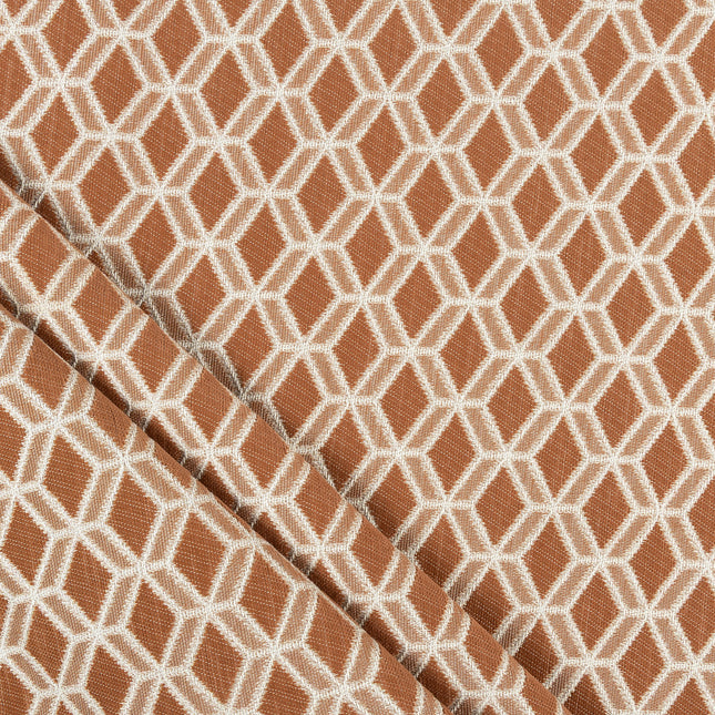 Rust colour geometric pattern velvet flock Easy Clean sofa, chair and curtain fabrics (Dual side)