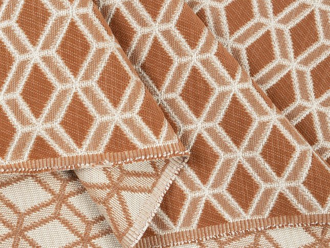 Rust colour geometric pattern velvet flock Easy Clean sofa, chair and curtain fabrics (Dual side)