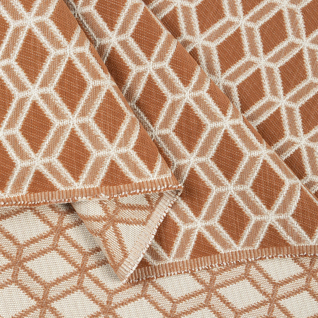 Rust colour geometric pattern velvet flock Easy Clean sofa, chair and curtain fabrics (Dual side)