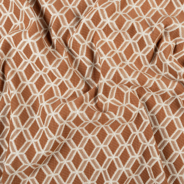 Rust colour geometric pattern velvet flock Easy Clean sofa, chair and curtain fabrics (Dual side)