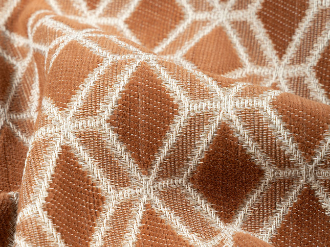 Rust colour geometric pattern velvet flock Easy Clean sofa, chair and curtain fabrics (Dual side)