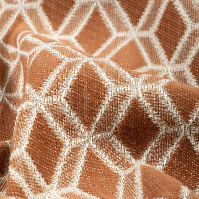 Rust colour geometric pattern velvet flock Easy Clean sofa, chair and curtain fabrics (Dual side)
