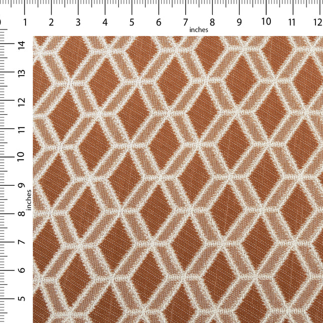 Rust colour geometric pattern velvet flock Easy Clean sofa, chair and curtain fabrics (Dual side)