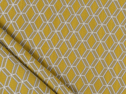 Mustard green colour geometric pattern velvet flock Easy Clean sofa, chair and curtain fabrics (Dual side)