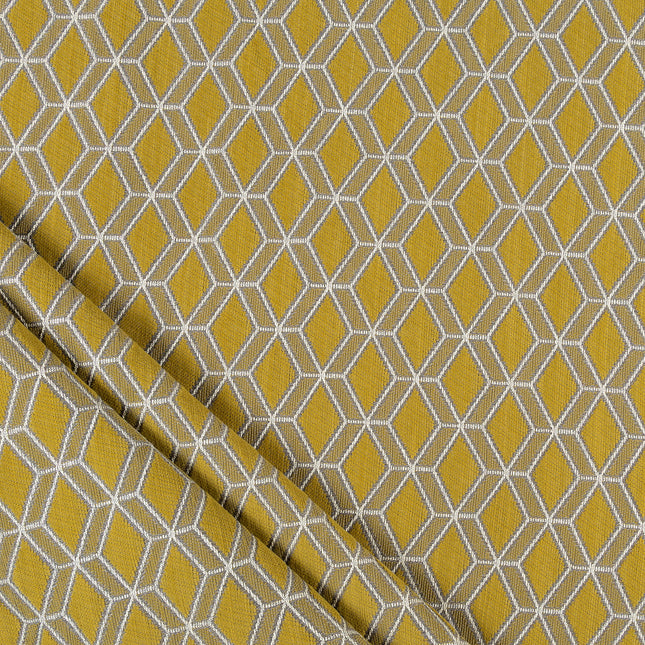 Mustard green colour geometric pattern velvet flock Easy Clean sofa, chair and curtain fabrics (Dual side)