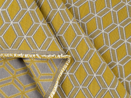 Mustard green colour geometric pattern velvet flock Easy Clean sofa, chair and curtain fabrics (Dual side)