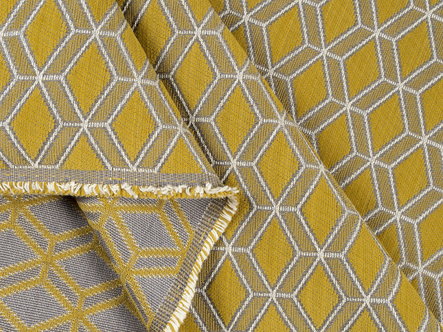 Mustard green colour geometric pattern velvet flock Easy Clean sofa, chair and curtain fabrics (Dual side)