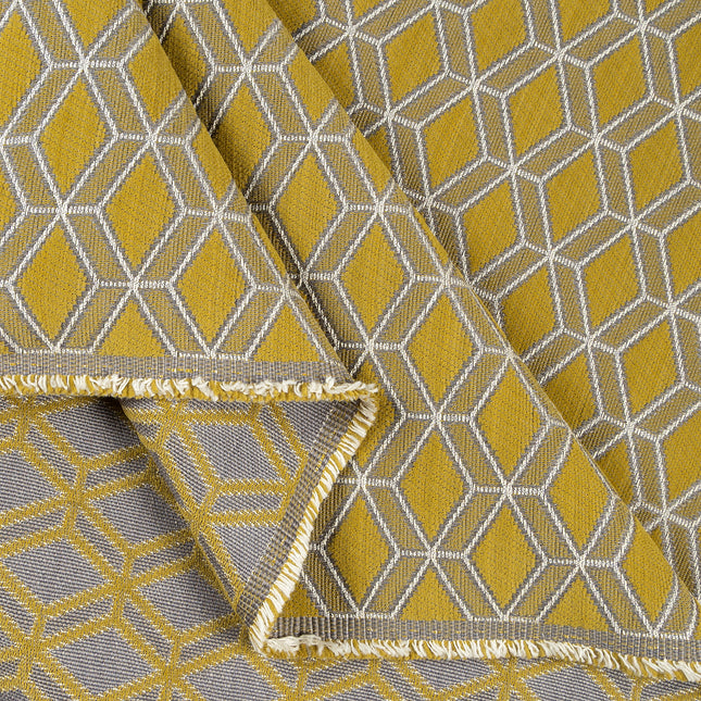 Mustard green colour geometric pattern velvet flock Easy Clean sofa, chair and curtain fabrics (Dual side)