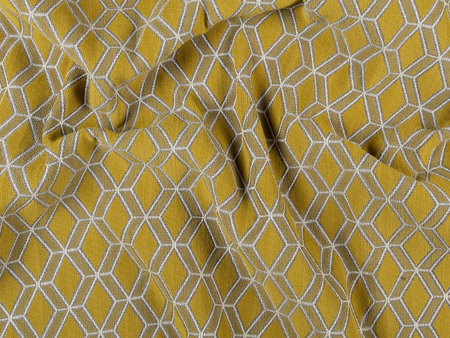 Mustard green colour geometric pattern velvet flock Easy Clean sofa, chair and curtain fabrics (Dual side)