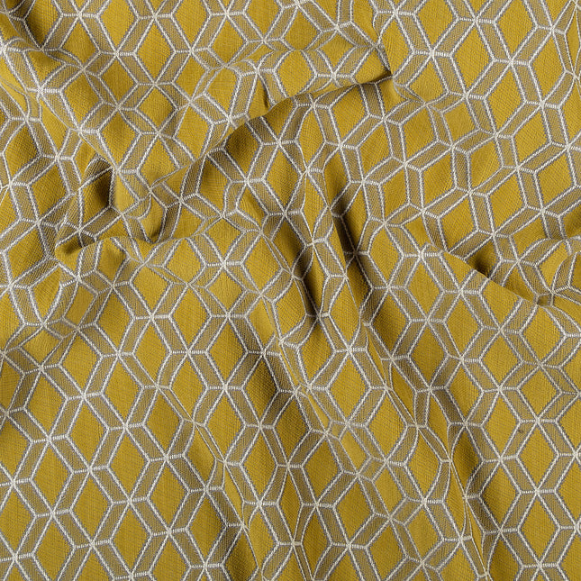 Mustard green colour geometric pattern velvet flock Easy Clean sofa, chair and curtain fabrics (Dual side)