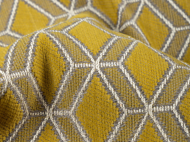 Mustard green colour geometric pattern velvet flock Easy Clean sofa, chair and curtain fabrics (Dual side)