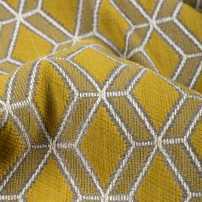 Mustard green colour geometric pattern velvet flock Easy Clean sofa, chair and curtain fabrics (Dual side)