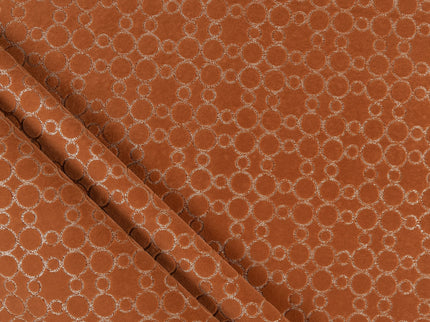 Rust brown colour circular pattern velvet flock Easy Clean sofa, chair and curtain fabrics