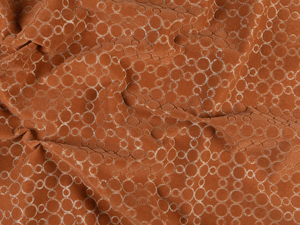 Rust brown colour circular pattern velvet flock readymade cushion cover