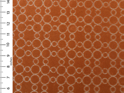 Rust brown colour circular pattern velvet flock Easy Clean sofa, chair and curtain fabrics