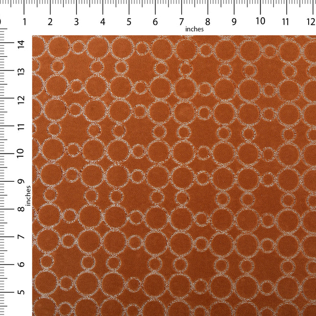 Rust brown colour circular pattern velvet flock Easy Clean sofa, chair and curtain fabrics