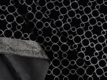 Black colour circular pattern velvet flock Easy Clean sofa, chair and curtain fabrics