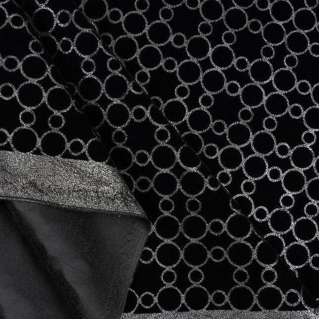 Black colour circular pattern velvet flock Easy Clean sofa, chair and curtain fabrics
