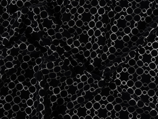 Black colour circular pattern velvet flock Easy Clean sofa, chair and curtain fabrics