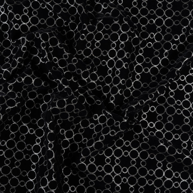 Black colour circular pattern velvet flock Easy Clean sofa, chair and curtain fabrics