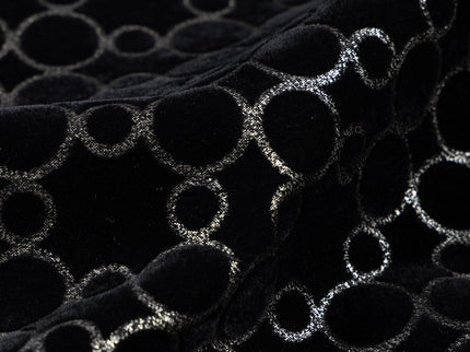 Black colour circular pattern velvet flock Easy Clean sofa, chair and curtain fabrics