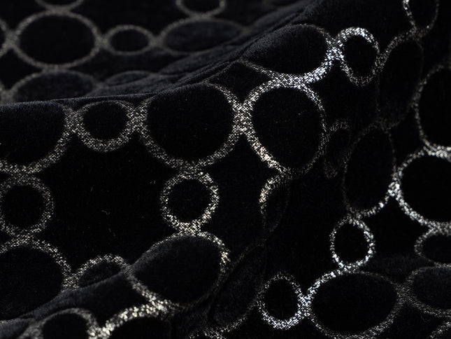 Black colour circular pattern velvet flock Easy Clean sofa, chair and curtain fabrics