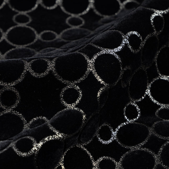 Black colour circular pattern velvet flock Easy Clean sofa, chair and curtain fabrics