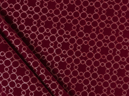 Wine colour circular pattern velvet flock Easy Clean sofa, chair and curtain fabrics