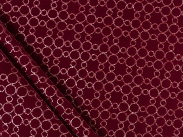 Wine colour circular pattern velvet flock Easy Clean sofa, chair and curtain fabrics
