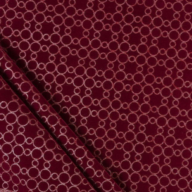 Wine colour circular pattern velvet flock Easy Clean sofa, chair and curtain fabrics