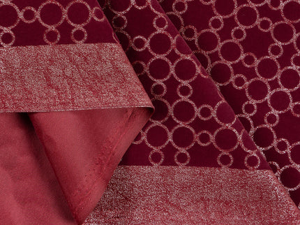 Wine colour circular pattern velvet flock Easy Clean sofa, chair and curtain fabrics