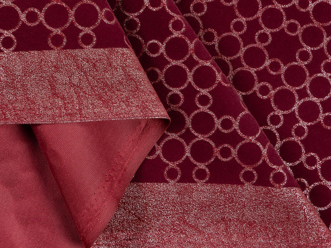 Wine colour circular pattern velvet flock Easy Clean sofa, chair and curtain fabrics