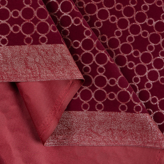 Wine colour circular pattern velvet flock Easy Clean sofa, chair and curtain fabrics