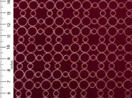 Wine colour circular pattern velvet flock Easy Clean sofa, chair and curtain fabrics