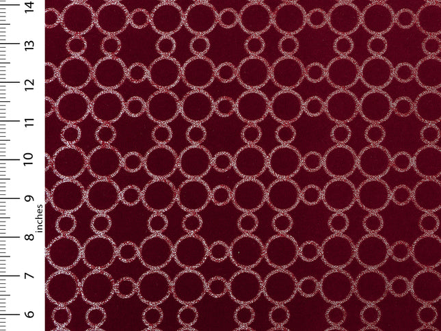 Wine colour circular pattern velvet flock Easy Clean sofa, chair and curtain fabrics