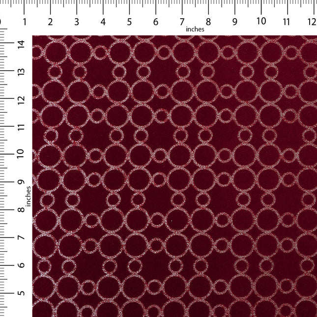 Wine colour circular pattern velvet flock Easy Clean sofa, chair and curtain fabrics