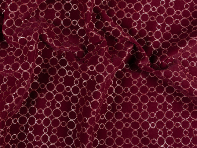 Wine colour circular pattern velvet flock Easy Clean sofa, chair and curtain fabrics